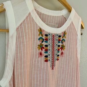 Johnny Was Summer Linen Cotton Embroidered Tunic Patterned Dress W/ Accents